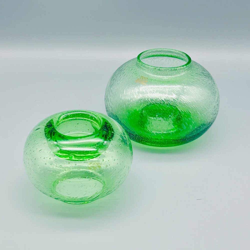 Southern Living Hand Blown Green Glass Reversable Candle Holders/ Vase Set (2)